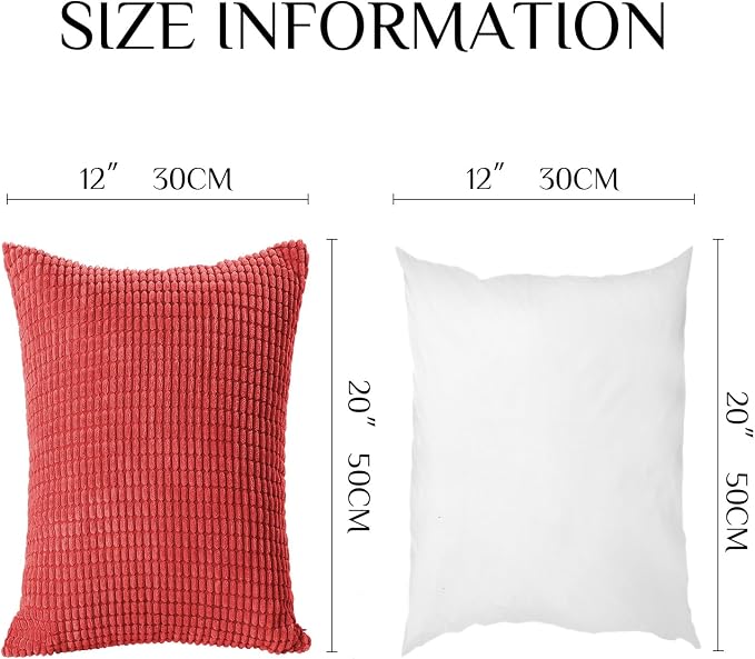 Softalker Corduroy Decorative Throw Pillow Covers 12x20, Set of 2, Red | Soft Boho Striped Pillow Cases, Couch Fluffy Cushion Covers for Farmhouse Home Decor Bed Living Room