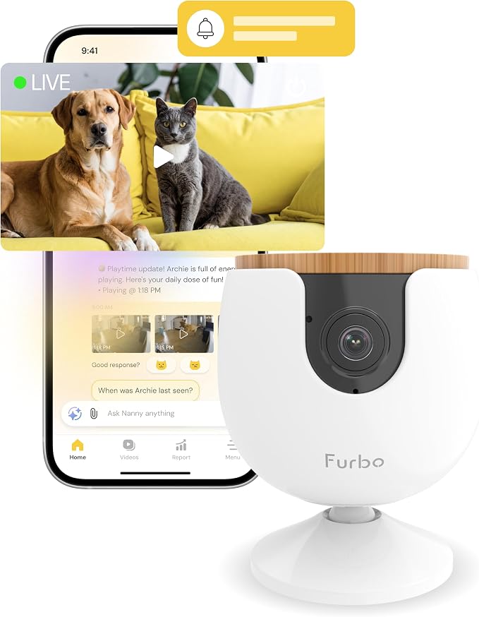 Furbo Mini Pet Camera: Home Security & Smart Alerts, Subscription Required | Stay connected with AI Pet & Home Safety Alerts, Mountable 130° Wide View, Video History, 2-Way Audio, Paid Plan Required