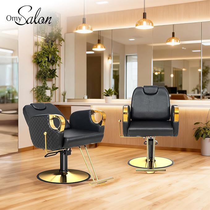 OmySalon All Purpose Salon Chair with Reclining Back, Stylist Chairs for Salon, Hydraulic Barber Chair Heavy Duty Hair Chair for Shampoo Makeup Threading Waxing