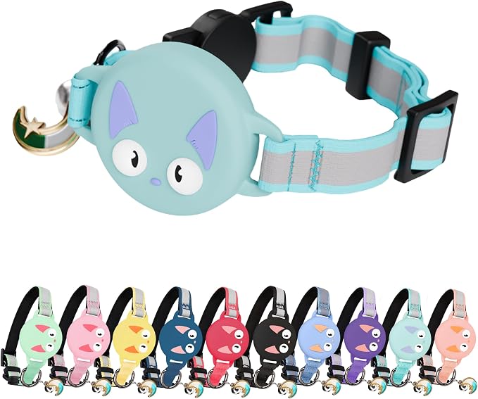 AirTag Cat Collar – Breakaway Reflective & Waterproof Collar with Built-in Holder, Adjustable with Bell for Indoor/Outdoor Cats – AirTag Not Included, Turquoise (9-12")