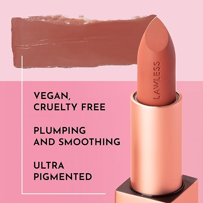 Lawless Women's Forget the Filler Lip-Plumping Line-Smoothing Satin Cream Lipstick, Cookie, Red, 0.1 Ounce