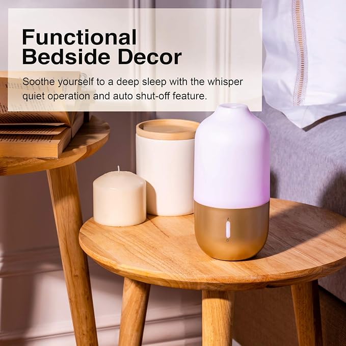 Design Accents Diffuser for Essential Oils - Ultrasonic Aroma Diffuser with 2 in 1 100ml and 500ml Dual Capacity, Matte Gold