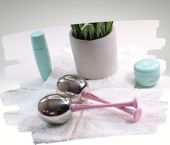 RADIANCE Ice Globes for Facials Skin Care - Cryo Globes, Non Shatter, Face Cooling Cold Stainless Steel, Cryo Freeze Tool Roller for Depuffing Eyes, Face Massage with a Storage Case & Polish Cloth
