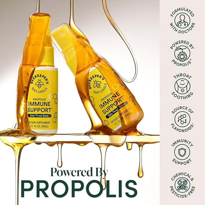 Beekeeper's Naturals Propolis Throat Spray, Natural Immune Support & Sore Throat Relief - Antioxidants, Keto, Paleo, Gluten-Free, 1.0 oz (Pack of 2)