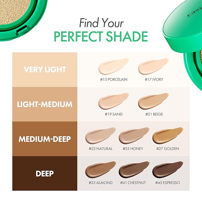 Easydew Mela B Toning Ampoule Cushion Refill - 2-in-1 Korean Skin Care & Face Beauty Makeup - Age-Defying Full Coverage Cushion Foundation with Niacinamide & Hyaluron-Vital C 0.45 oz (#41 Chestnut)