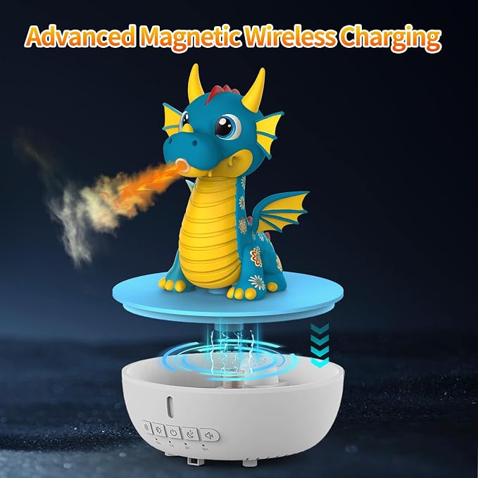 Dragon Aromatherapy Humidifier, 200ML Mini Desktop Essential Oil Diffuser, White Noise Machine with 10 Soothing Sounds, Cute Small Humidifiers for Kids Bedroom, Home, Office (Blue)