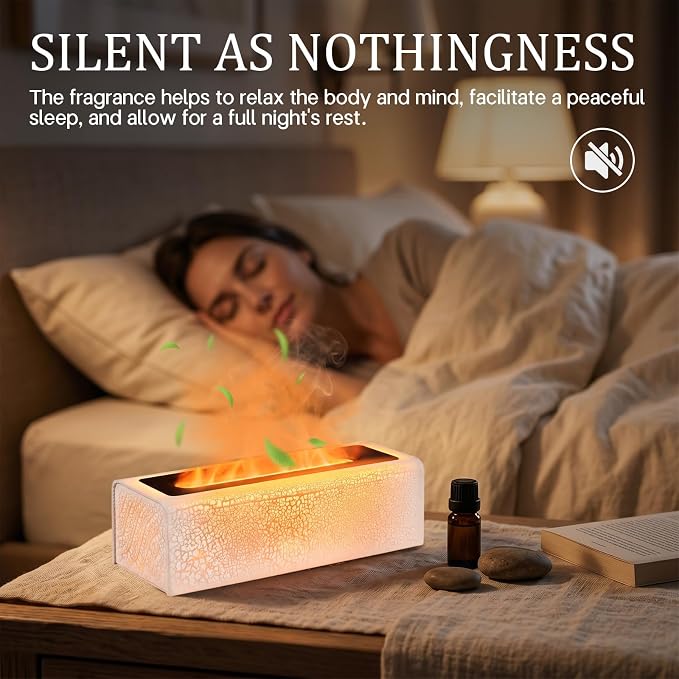 150ml Flame Essential Oil Diffuser Ultrasonic Cool Mist Humidifier | 7 color LED lights, 3 timing settings & waterless auto shutoff; ideal aromatherapy decor for bedroom, office & yoga room