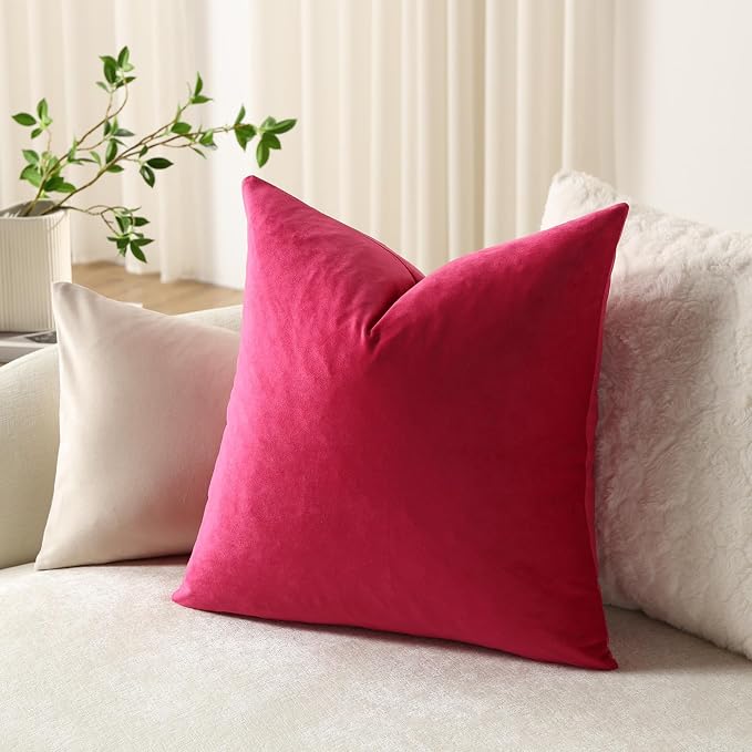 Throw Pillow Covers 20x20 Hot Pink: Pack of 2 Cozy Soft Velvet Square Modern Luxury Decorative Throw Pillow Cases for Sofa Couch Living Room Bed Home Decor