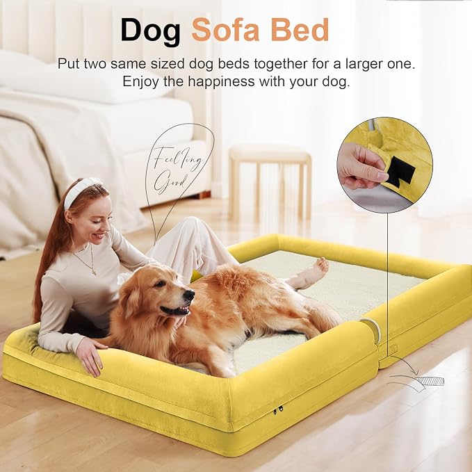 Orthopedic Dog Bed for Large Dogs, 36 x 27 Inch, Ginger | Egg crate foam for joint support, 3-sided bolster pet sofa, waterproof lining, washable cover, and non-skid base