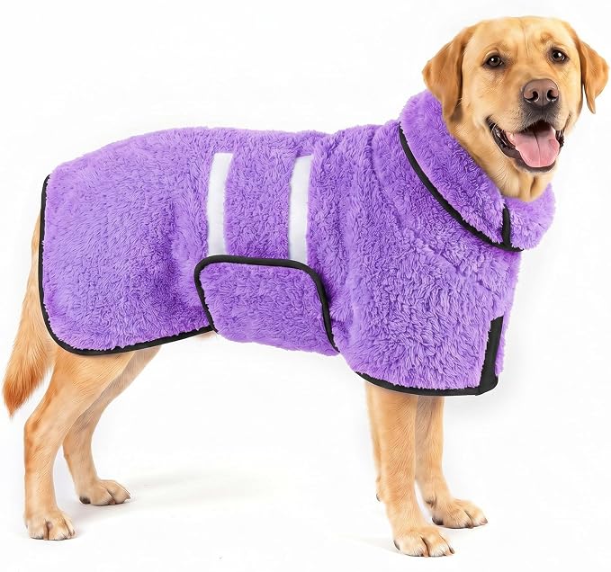 Dog Bathrobe, Super Absorbent for Small to Large Dogs, Light Purple L | Dog Robes with Soft Fleece, Warm & Cozy, Adjustable Fit, and Quick Drying Coat for Baths Swimming and Grooming