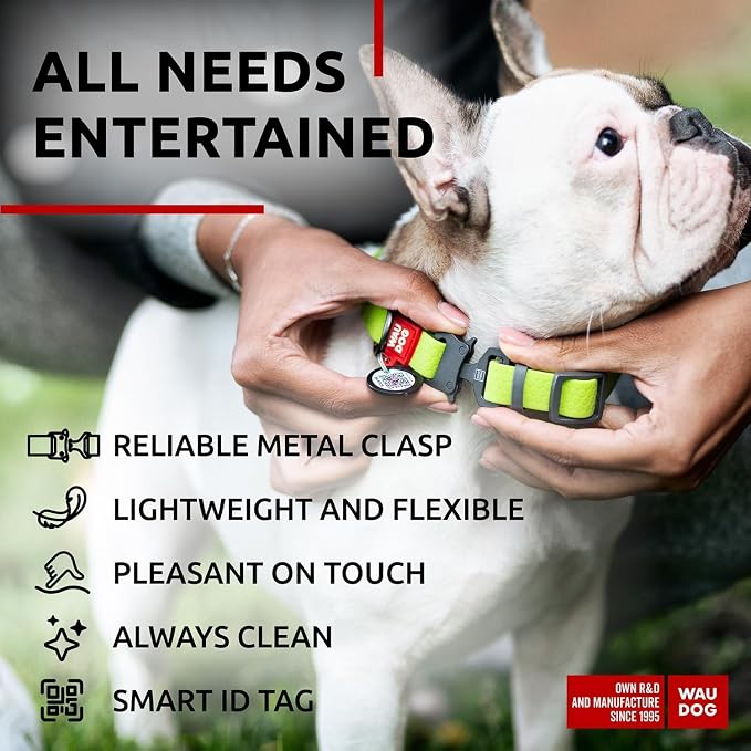 WAUDOG Waterproof Dog Collar Airtag Holder QR Tag Small Medium Large Dogs | Water and Dirt Resistant, Quick Dry QR Pet Tag Adjustable Durable Comfort for Male and Female Dogs Outdoor Walking Training