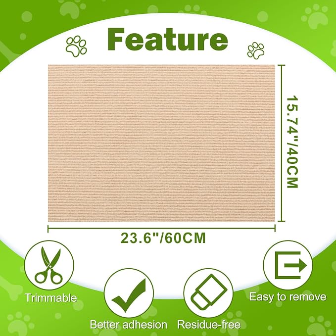 ENONCI 23.6x15.8 Cat Scratcher Mat, Self-Adhesive Cat Scratch Furniture Protector