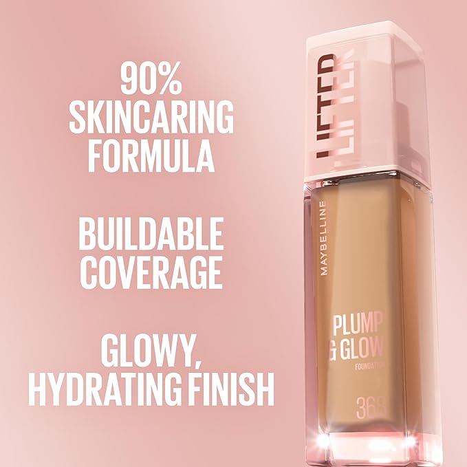 Maybelline Lifter Plump & Glow Foundation, Liquid Foundation with 2% Niacinamide + Hyaluronic Acid, Plumping and Brightening Face Makeup, 368, 1 Count