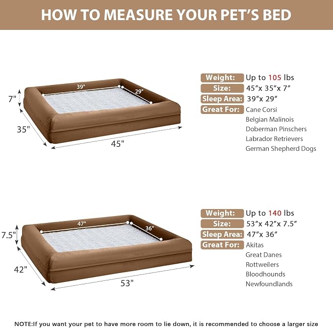 WNPETHOME XXL Extra Large Orthopedic for Senior Dog BedComfy Sleeping | Washable Waterproof Dog Couch with Removable Cover, Large Pet Sofa Bed with Bolster Sides for Relaxing Brown 45x35 Inch