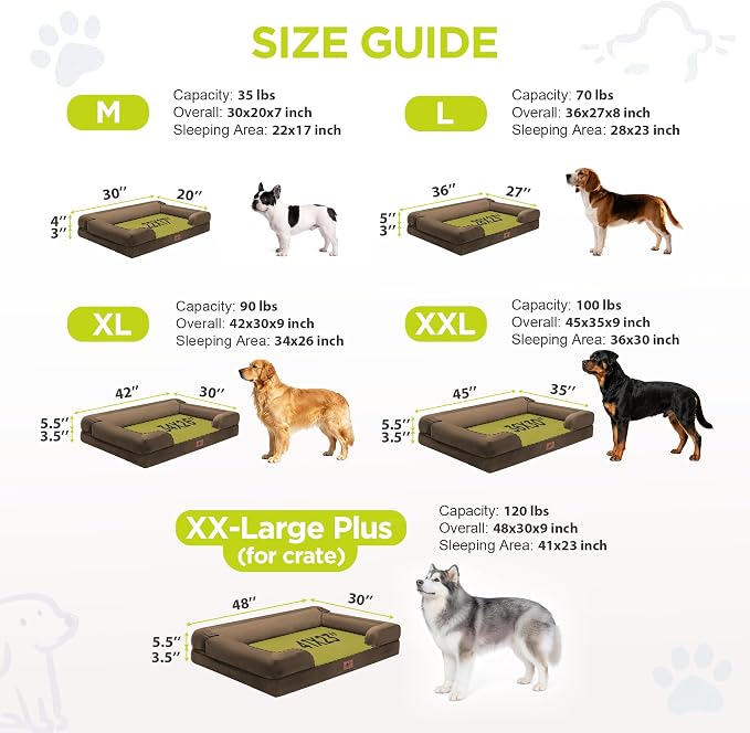 Waterproof Orthopedic Dog Bed for Extra Large Sized Dogs | Memory Foam Pet Bed Sofa with Bolster, Dog Couch with Washable Cover & Non-Slip Bottom, 48x30 Inch, Dark brown