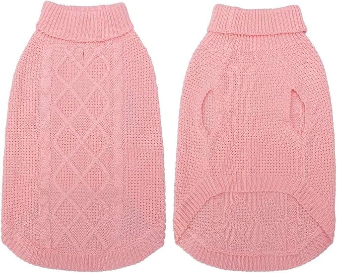 Mihachi Turtleneck Dog Sweater - Winter Coat Apparel Classic Cable Knit Clothes with Leash Hole for Cold Weather, Ideal Gift for Pet in New Year Pink 2XL