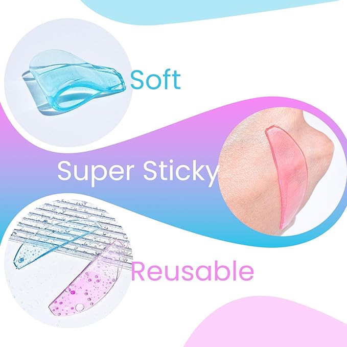 Libeauty 1mm Ultra Thin Flat Lash Lift Shields, Korean Lash Lift Pads for Step 1 Softening Only, Self Adhesive Glueless Silicone Lash Rods with Storage Case, Professional & DIY Supplies, Pink & Blue
