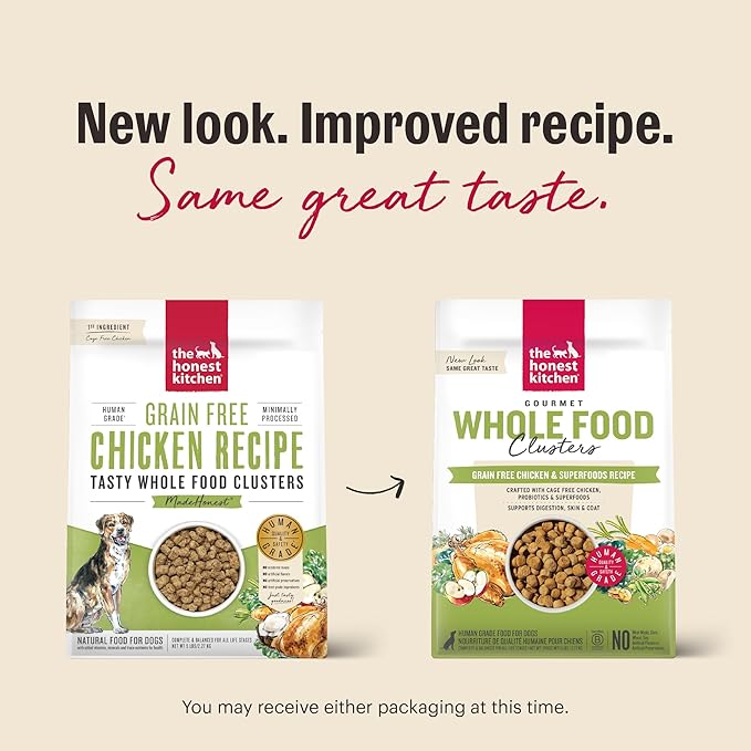 The Honest Kitchen Grain Free Chicken & Superfoods Whole Food Clusters, Human Grade Dry Dog Food, Vet-Crafted Nutritional Support for Skin, Coat, Digestion & Overall Wellness, Trial Size, 1 lb Bag