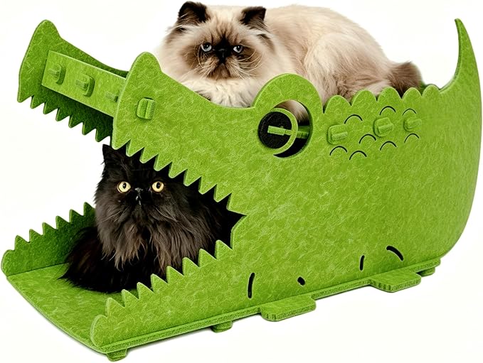 Thickened Felt Cat Bed House, Cat Hideaway Condo with Perch, for Indoor Cat | Elevated Large Furniture for 35 LBs Puppy, Rabbit Hideout Cave, Kitten Hidden Play Hole, Cute Crocodile Scratching Pet Sofa