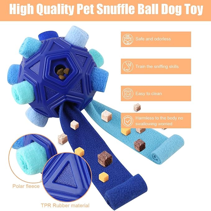 Dog Snuffle Ball-Interactive Puzzle Dog Toys Encourage Natural Foraging Skills Slow Feeder for Training and Stress Relief, Cloth Strip Hiding Food Treat Dispenser Dog Toy