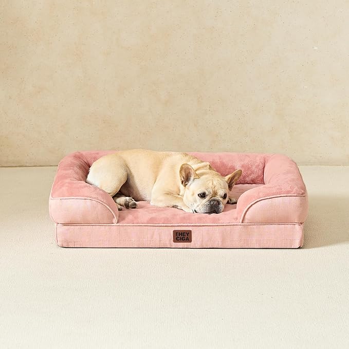 EHEYCIGA Orthopedic Extra Large Dog Bed, Waterproof Washable XL Pet Bed 44" | Non-Slip Bottom and Egg-Crate Memory Foam Big Dog Couch Bed with Washable Removable Cover, Dusty Pink, 44Inch