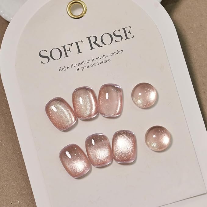 GAOY Jelly Pink Cat Eye Gel Nail Polish, 16ml Glitter Holographic Nail Polish with Magnet, Reflective Translucent UV Gel, 2960 Soft Rose