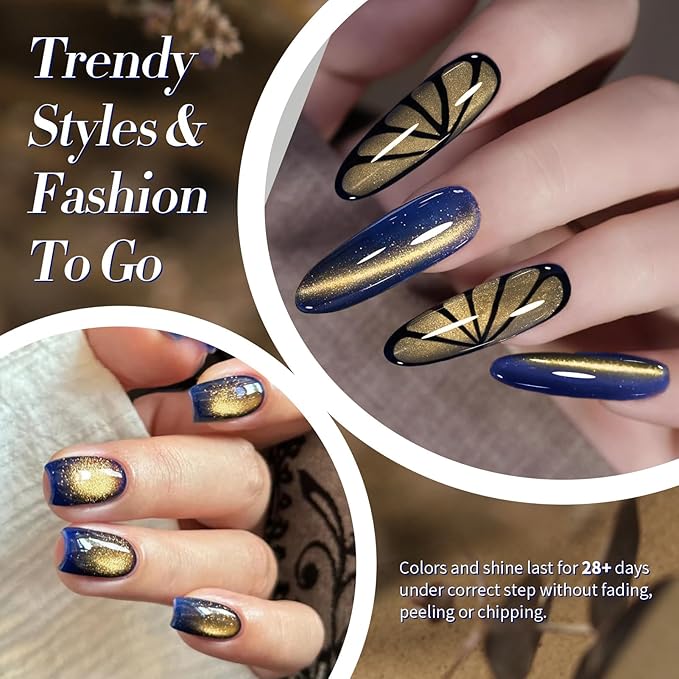 Born Pretty Dark Blue Cat Magnet Gel, Navy Blue with Gold Shimmer, U V LED Soak Off,15ml/0.5 Fl.Oz