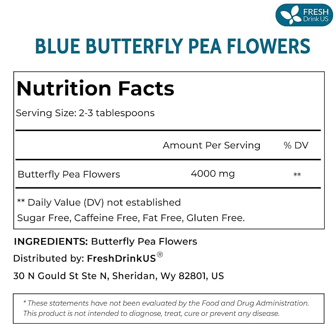 FreshDrinkUS, Premium 8oz Butterfly Pea Flowers, 100% Natural & Pure from Whole Butterfly Pea Flowers Leaves, Wildcrafted, Blue Butterfly Pea Flowers Loose Leaf Herbal Tea, No Gluten, Vegan