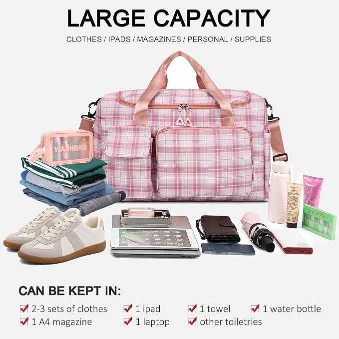 Small Gym Bag for Women, Travel Duffle Bag Carry On Weekender Bag with Shoe Compartment