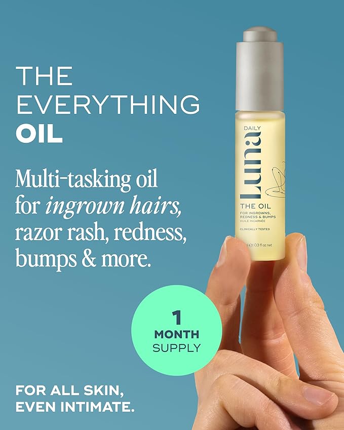 Luna Daily Mini Ingrown Hair Oil (10ml) | Travel-Size Multi-Purpose Hydrating Oil | Soothes Razor Bumps, Stretch Marks, Prevents Ingrown Hairs & Softens Dry Skin | Jojoba & Omega-Rich Botanicals