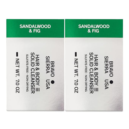 Bravo Sierra Body and Hair Mens Soap Bar, 2-Pack - All-In-One Shampoo & Soap for Face, Hair & Body - Sandalwood & Fig, 7 oz - Coconut, Shea Butter & Oat Flour for Soft Skin & Healthy Hair