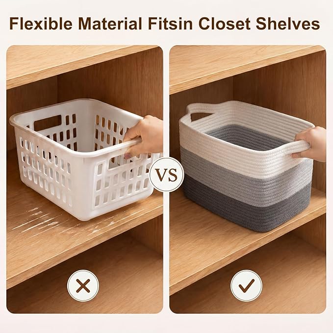 OIAHOMY Storage Basket, Woven Baskets for Storage, Cotton Rope Basket for toys,Towel Baskets for Bathroom - Pack of 3, Gradient Dark Gray