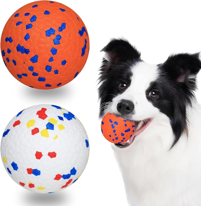 Dog Toy Balls, 2 Pack 3" Bouncy Dog Tennis Balls, Orange White