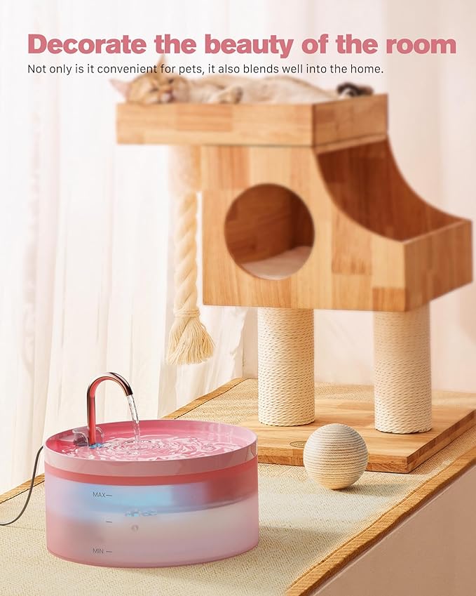 Pink Cat Water Fountain: with 6 Carbon Filters + 3 Sponge Filters | 108oz/3.2L Pet Water Fountain Indoor Faucet Cat Fountain for Cats and Dogs