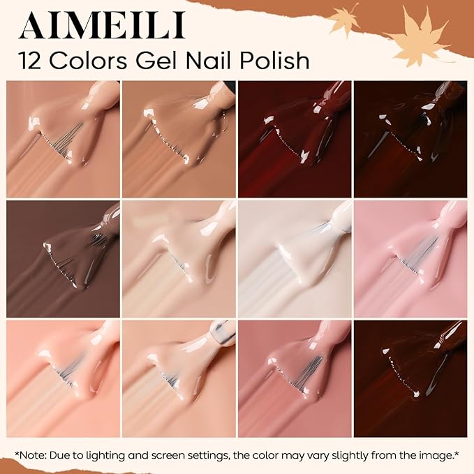 AIMEILI Gel Nail Polish Set 12pcs, Hema Free, Cruelty Free, Vegan, Soak Off U V LED Nail Art Manicure Salon DIY at Home for Women - Kit 38