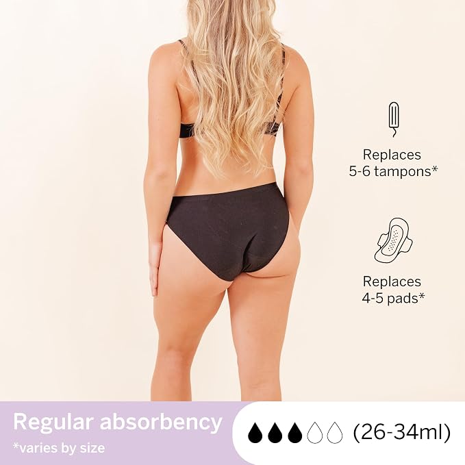 Pixie Organic Cotton Gusset Period Underwear - Best Leakproof Panties with BloatFit™ Technology Ultra Soft Black