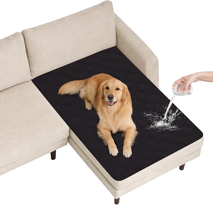 100% Waterproof Washable Dog Blanket，Black+Blackish Gray 42"x50" | ,7-Layer Reversible Couch Covers for Dogs Met for Sofa Furniture Car Camping