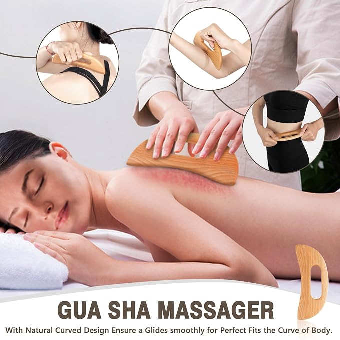 KintKita Wood Therapy Massage Tools 4-in-1, Wooden Lymphatic Drainage Massager Body Cellulite Remover, Professional Maderoterapia Kit Cellulite Massager for Body Sculpting,Contouring,Relief Muscle