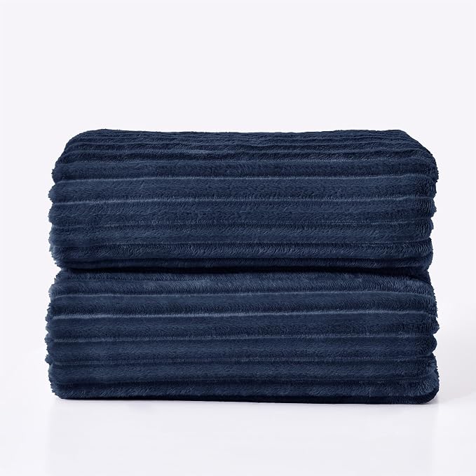 BEDELITE 3D Ribbed Jacquard Navy Blue Full Size Blankes for Bed, 84x90 Inch | Soft Warm Decorative Fluffy Blanket, Cozy Fuzzy Lightweight Plush Fleece Throw Blankets for Bed, Room Decor, Gift for Women