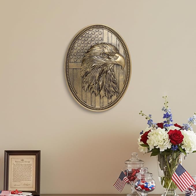 Vintage American Eagle Wall Sculpture, Antique Wall Decor, 4th of July Decor, Hand Painted Wall Decoration with Embossed Eagle Design, 250 Anniversary USA Decor, Patriotic Decoration for Bedroom Living Room Hallway, Housewarming Gifts