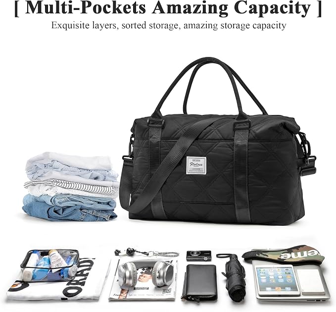 Travel Duffel Bag, Carry On Overnight Weekender Bags for Women | Travel Bag with Wet Pocket & Trolley Sleeve, For Spirit Airlines 18x14x8 Personal Item Bag