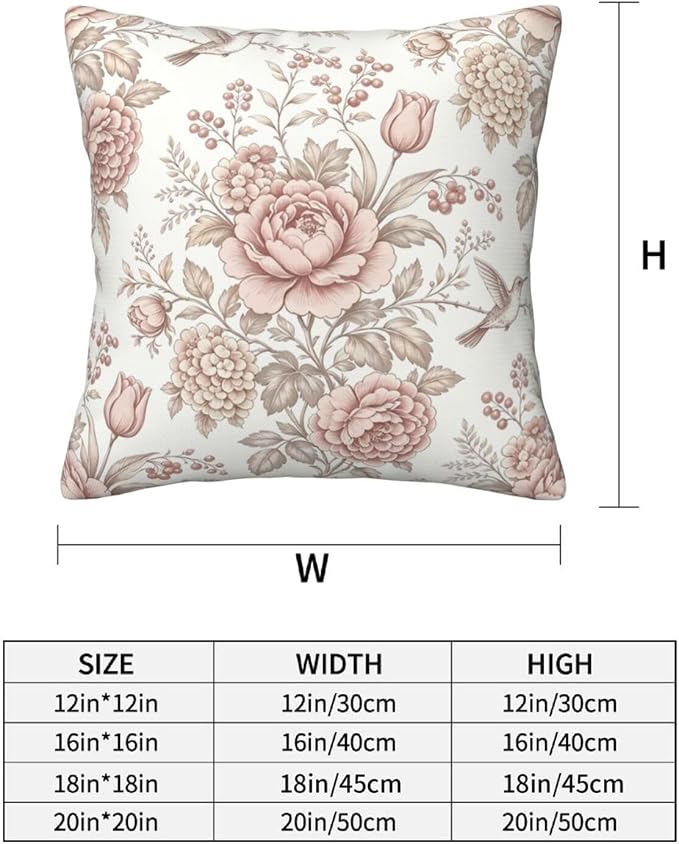 Vintage Pink Floral Throw Pillow Covers 18x18 Inches Set of 2 Chinoiserie Farmhouse Decor Cushion Cases