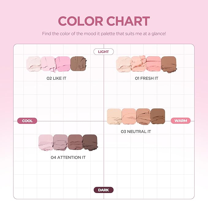 lilybyred Mood It Palette | 4-Shade Korean Eyeshadow Palette, Pre-Matched Personal Tone, Soft Blending, Buildable Coverage, Matte & Shimmer Finish, Daily Wear, Compact Size, 0.11 oz. (01 Fresh It)