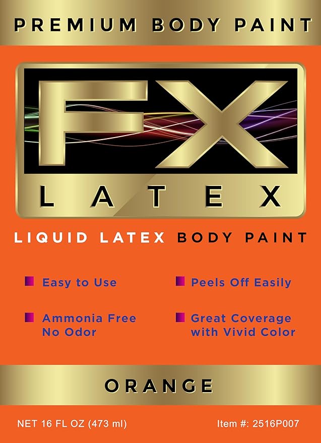 Liquid Latex - Face and Body Paint, Ammonia Free, Easy On and Off, Cosplay Makeup, Create Professional Monster, Zombie Arts 16 Oz (Orange)