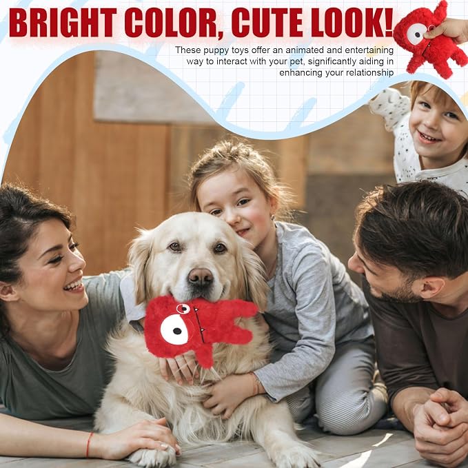 Monster Stuffed Squeaky Dog Toy, Crinkle Dog Plush Toy, Red | Soft Lightweight Toy for Fetch and Chew, Interactive Outdoor Indoor Play for Tug, Birthday Gift, For Puppy Small Medium Dog