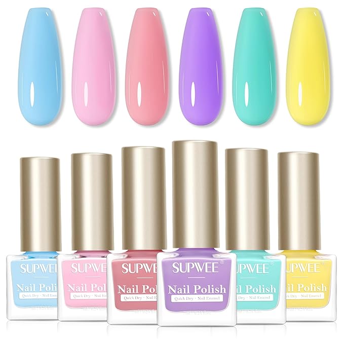 Pastel Nail Polish Set Non Gel, Quick Dry Macaron Nail Polish Spring Summer Candy Sweet Easter Color Air Fast Drying Fingernail Lacquer Manicure DIY Salon