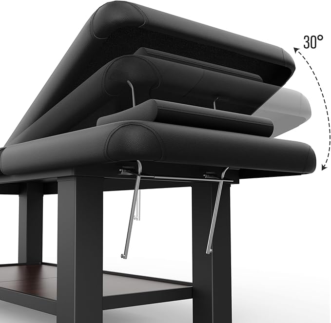 Olela 31.5 Adjustable Massage Table - Stationary Massage Table with Adjustable Backrest & Large Storage Space, Treatment Tables with Metal Farme and Pu Leather for Spa, Massage, Tattoo and So On