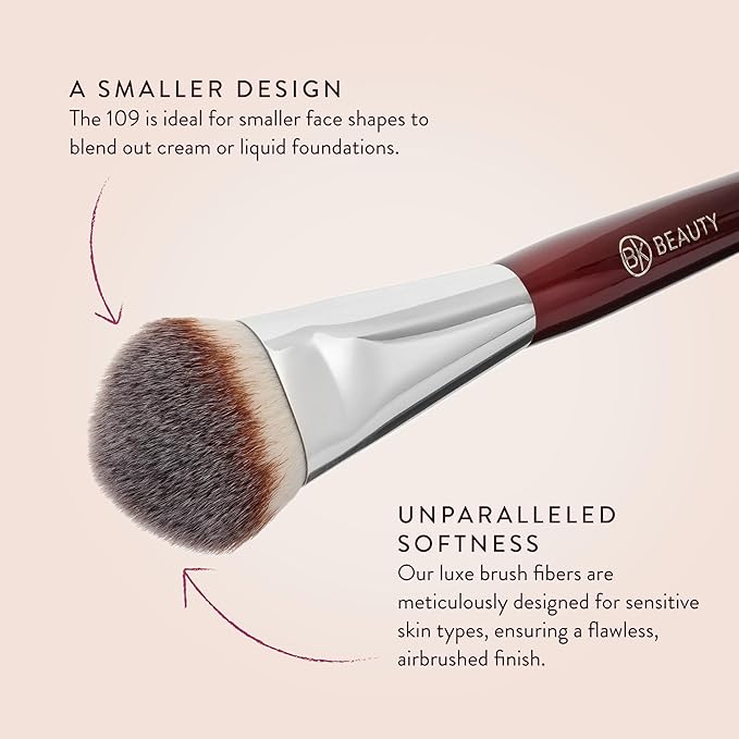 BK BEAUTY BRUSHES - 109 MINI CONTOURED FOUNDATION - Face Brush for Liquid or Cream Foundations - Bronzer, Blush & Highlighter Makeup Brush