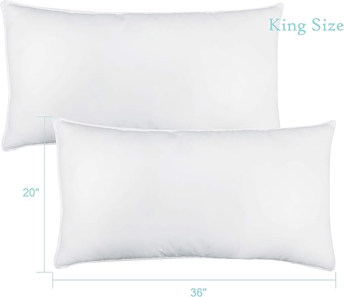 Seward Park Bed Pillow King Size Set of 2, Shams Insert 20 x 36 inch, Down Alternative Cooling Pillows for Stomach, Side or Back Sleeper | Down Alternative Microfiber Filling, Breathable, Medium Support, Cooling Bed Pillow, No Flat, Machine Washable