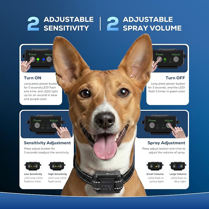 Citronella Dog Bark Collar for Large Medium Small Dogs, Bark Collar with Adjustable Spray & Sensitivity, Rechargeable Anti-Bark Collar for Dogs with Safe, 2 Collar Straps(Black)